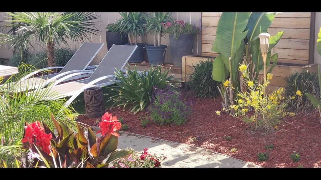 Garden with heavy duty plant shelf and heavy duty plants on top of the shelf