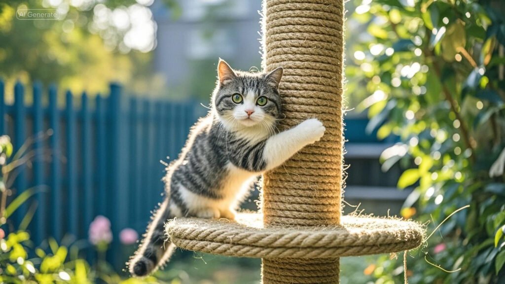 cat on a cat scratch tree or pole