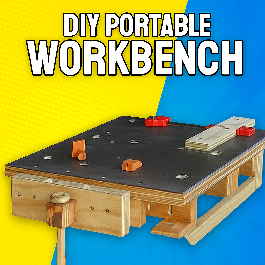 Portable workbench with a vice and dogholes with extra clamps and the ability to clamp it down.